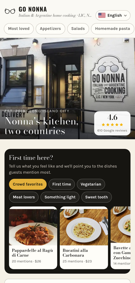 Provato digital menu on a phone